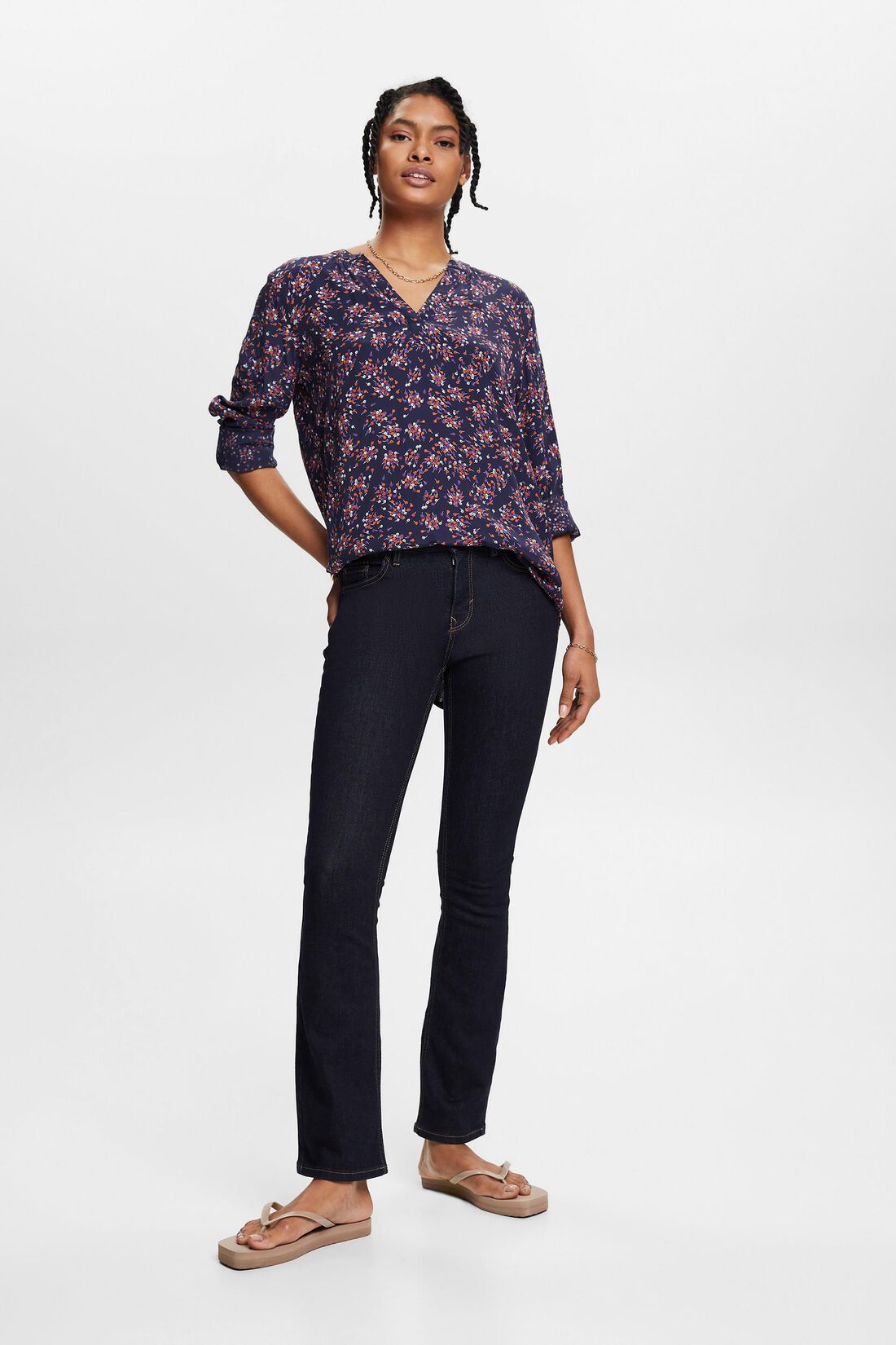 BLUSA CON DISENO FLORAL Y CUELLO EN PICO MUJER ESPRIT