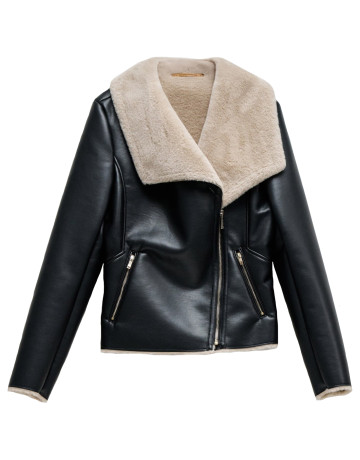 ABRIGO MUJER  SALSA JEANS PU JACKET WITH FAUX FUR COLLAR