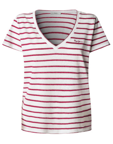 CAMISETA MUJER  PEPE JEANS MEGAN V NECK STRIPED