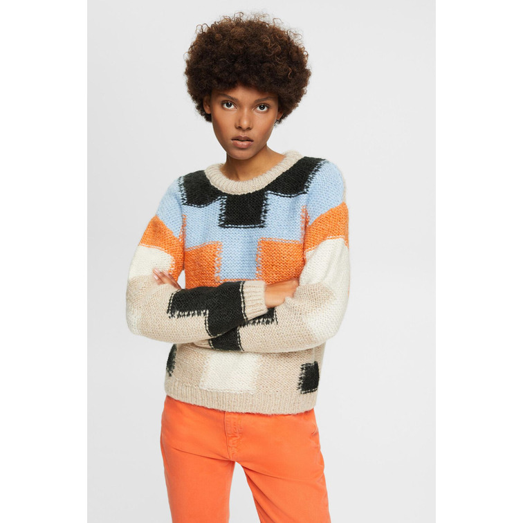 JERSEY DE PUNTO GRUESO CON DISEÑO DE INTARSIA MUJER ESPRIT