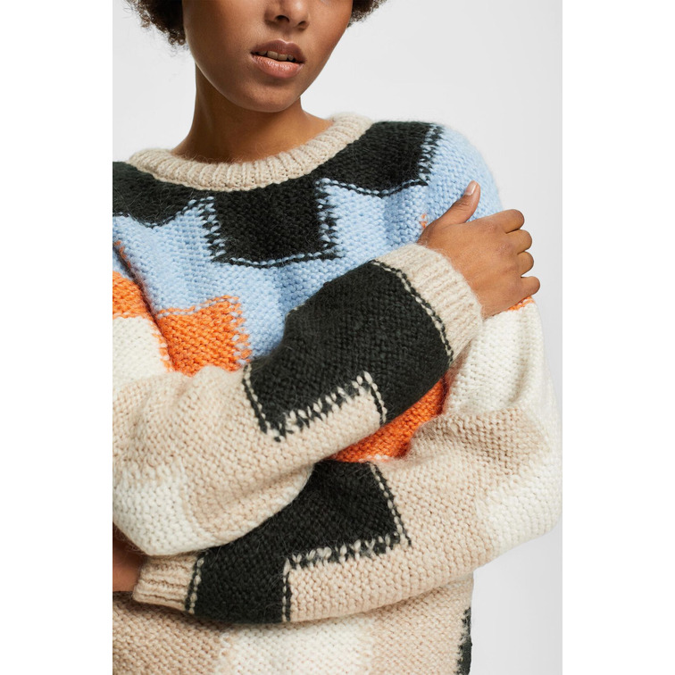 JERSEY DE PUNTO GRUESO CON DISEÑO DE INTARSIA MUJER ESPRIT