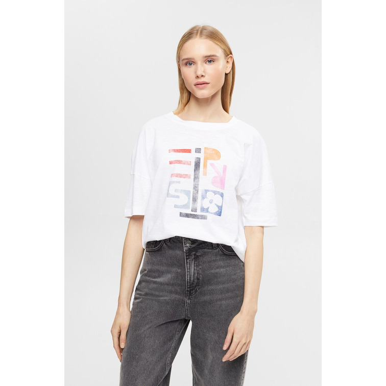 CAMISETA DE ALGODÓN CON ESTAMPADO GEOMÉTRICO MUJER ESPRIT