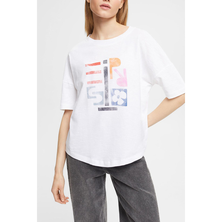 CAMISETA DE ALGODÓN CON ESTAMPADO GEOMÉTRICO MUJER ESPRIT