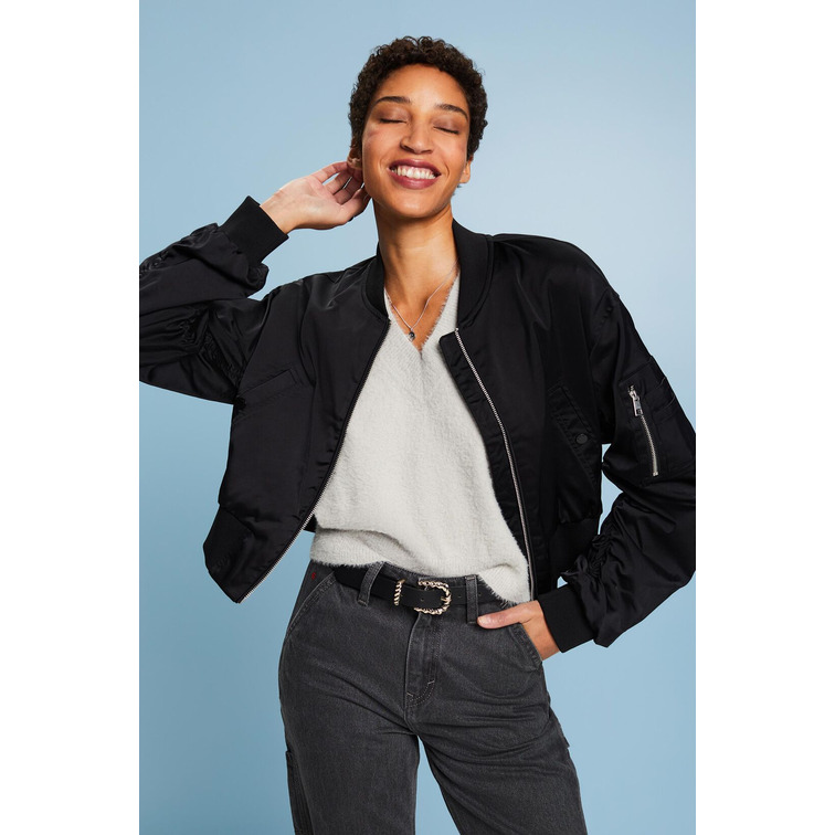 CAZADORA BOMBER CROPPED DE SATÉN MUJER ESPRIT