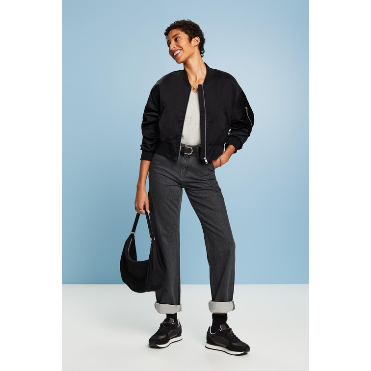 CAZADORA BOMBER CROPPED DE SATÉN MUJER ESPRIT