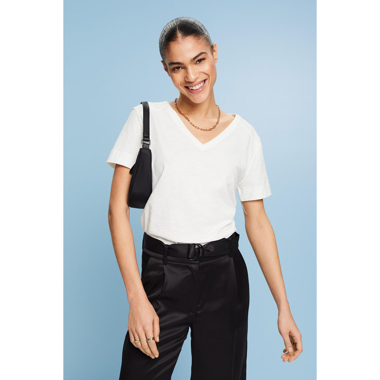 CAMISETA TEJIDO JERSEY CON CUELLO PICO MUJER ESPRIT