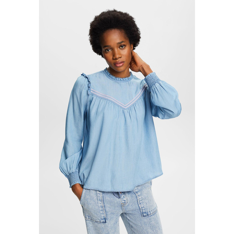 BLUSA DE VOLANTES EN IMITACIÓN VAQUERA MUJER ESPRIT