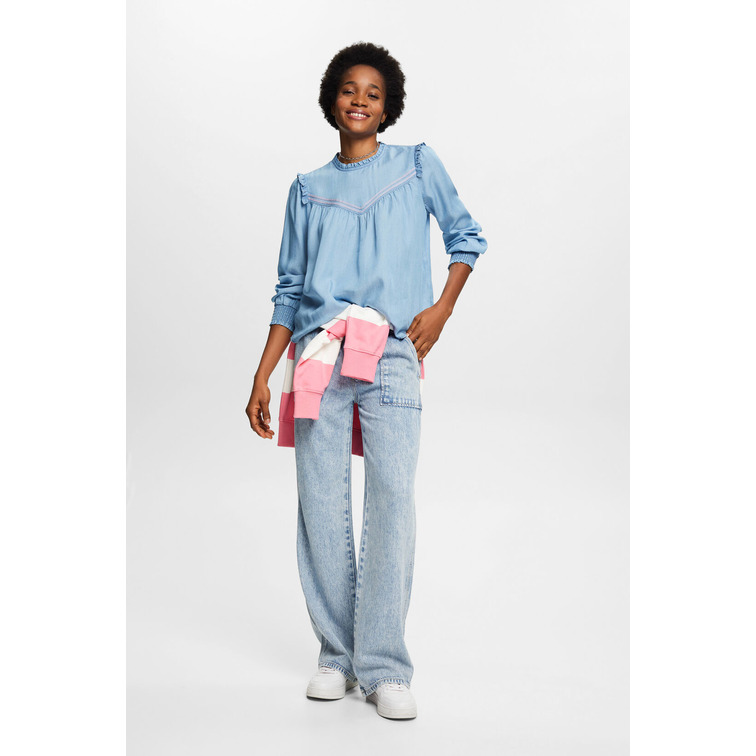 BLUSA DE VOLANTES EN IMITACIÓN VAQUERA MUJER ESPRIT