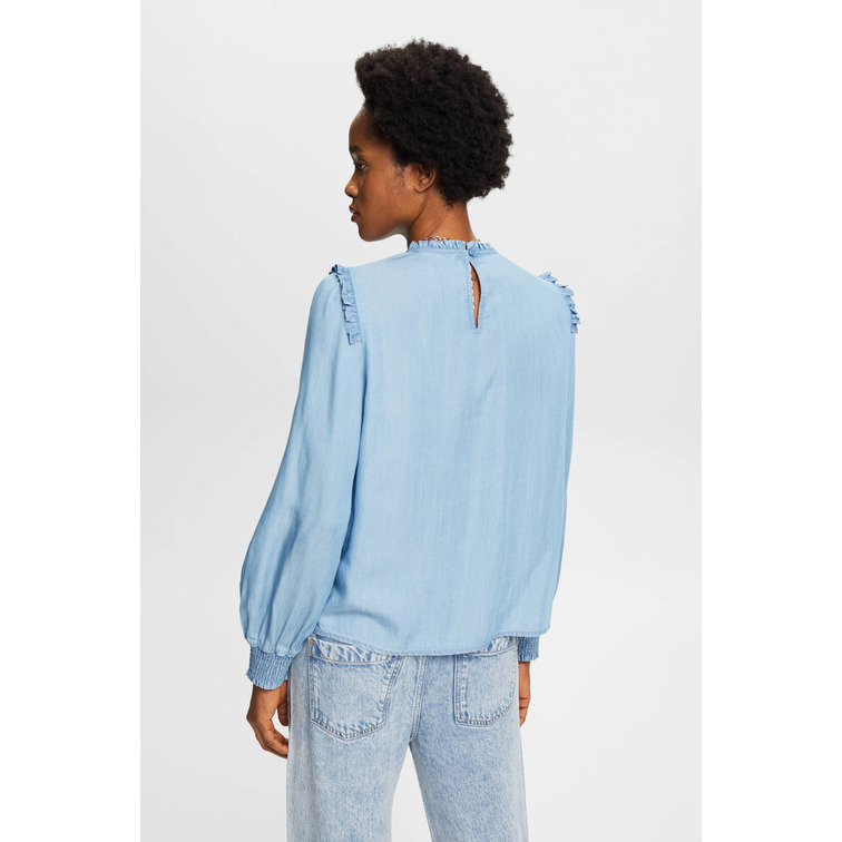 BLUSA DE VOLANTES EN IMITACIÓN VAQUERA MUJER ESPRIT