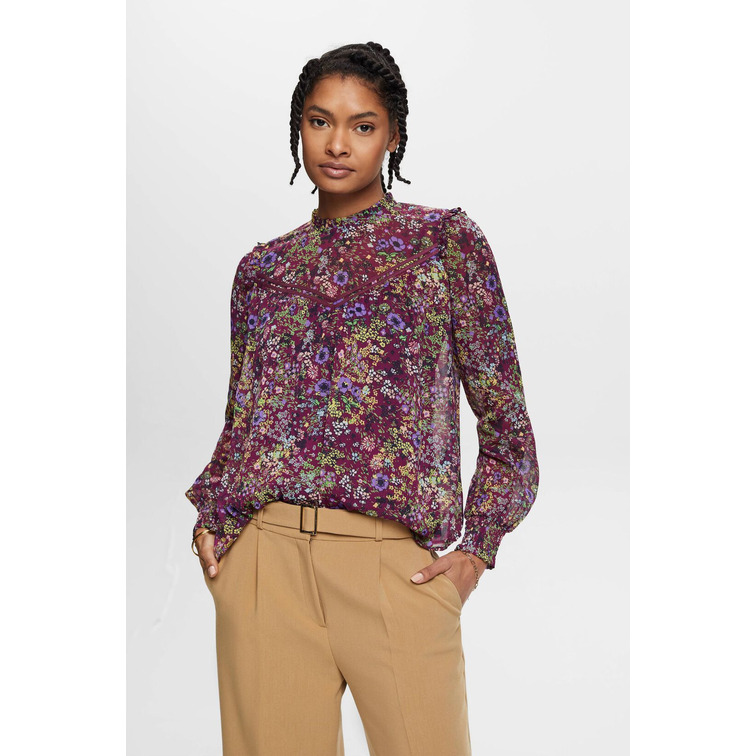 BLUSA FLORAL DE GASA CON FRUNCIDO MUJER ESPRIT