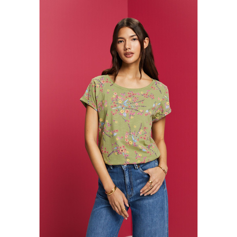 CAMISETA DE ALGODÓN CON ESTAMPADO FLORAL MUJER ESPRIT