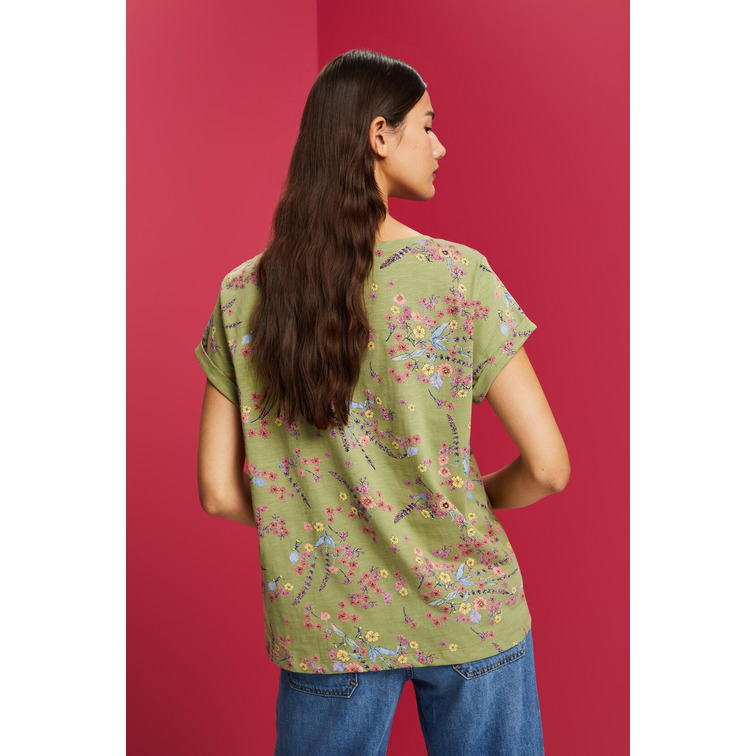 CAMISETA DE ALGODÓN CON ESTAMPADO FLORAL MUJER ESPRIT