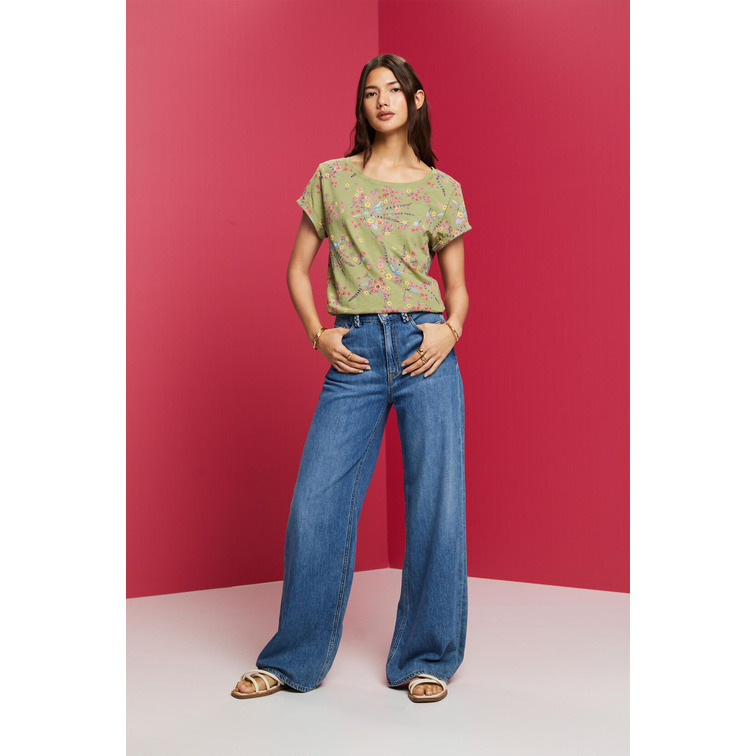 CAMISETA DE ALGODÓN CON ESTAMPADO FLORAL MUJER ESPRIT