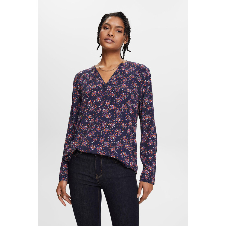 BLUSA CON DISEÑO FLORAL Y CUELLO EN PICO MUJER ESPRIT