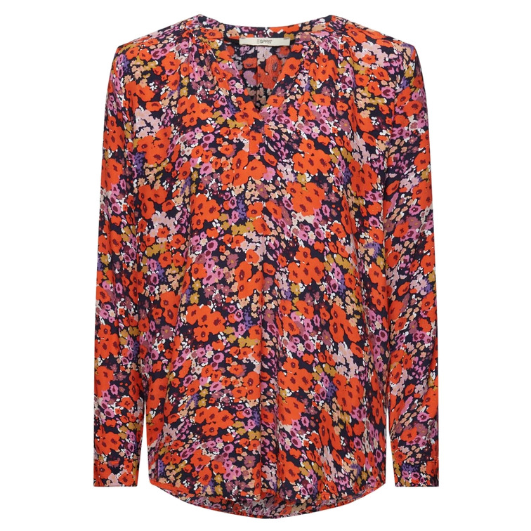 BLUSA CON DISEÑO FLORAL Y CUELLO EN PICO MUJER ESPRIT