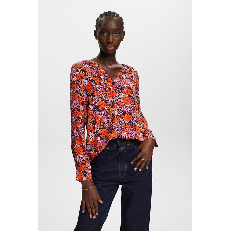 BLUSA CON DISEÑO FLORAL Y CUELLO EN PICO MUJER ESPRIT