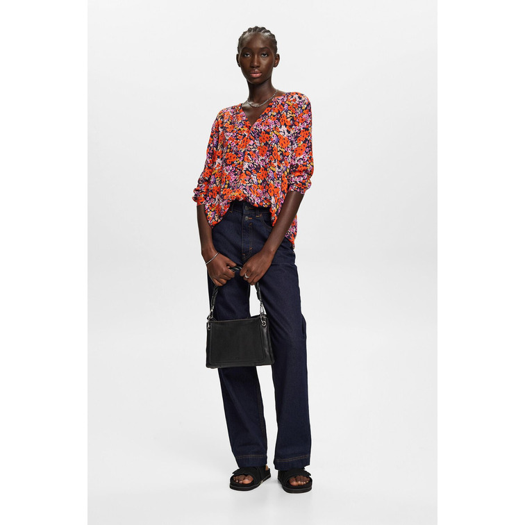 BLUSA CON DISEÑO FLORAL Y CUELLO EN PICO MUJER ESPRIT