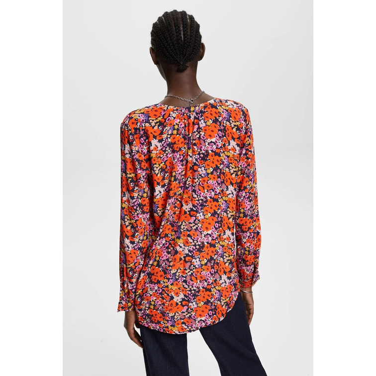 BLUSA CON DISEÑO FLORAL Y CUELLO EN PICO MUJER ESPRIT