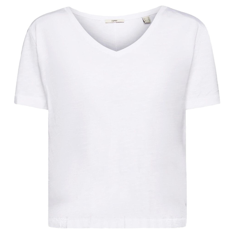 CAMISETA CON CUELLO PICO Y COSTURAS DECORATIVAS MUJER ESPRIT