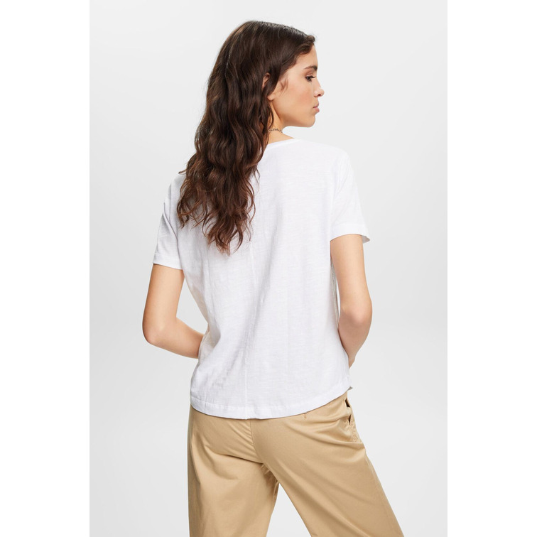 CAMISETA CON CUELLO PICO Y COSTURAS DECORATIVAS MUJER ESPRIT