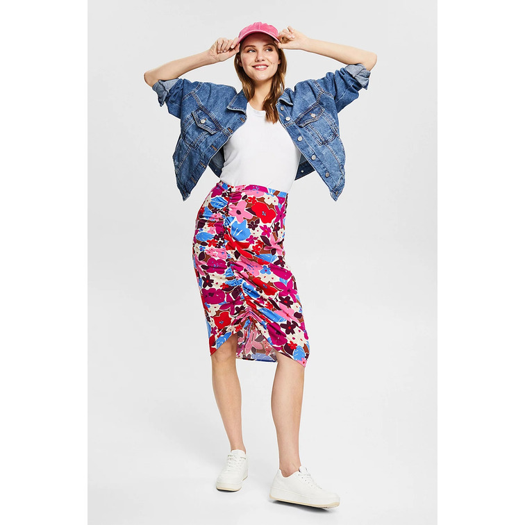 FALDA MIDI CON FRUNCES MUJER ESPRIT
