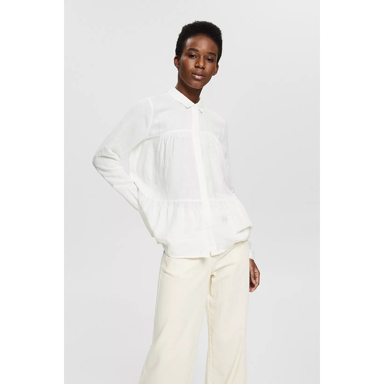 BLUSA CON VOLANTES EN MEZCLA DE LINO MUJER ESPRIT