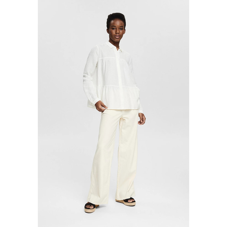 BLUSA CON VOLANTES EN MEZCLA DE LINO MUJER ESPRIT