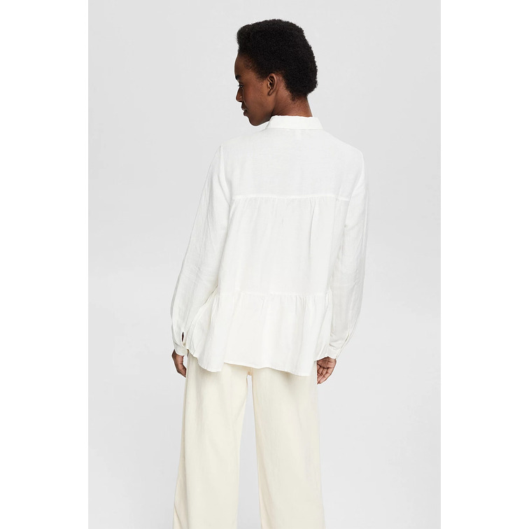 BLUSA CON VOLANTES EN MEZCLA DE LINO MUJER ESPRIT