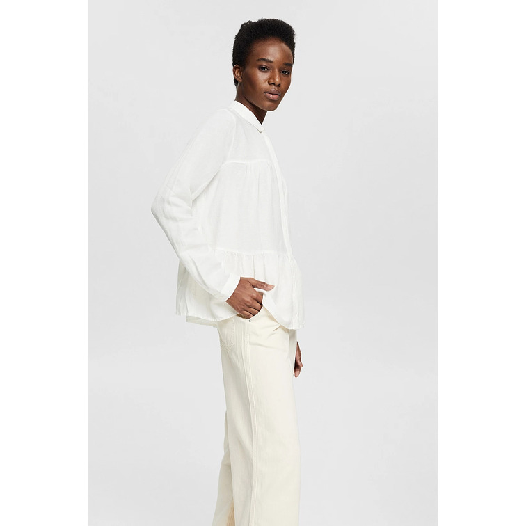 BLUSA CON VOLANTES EN MEZCLA DE LINO MUJER ESPRIT