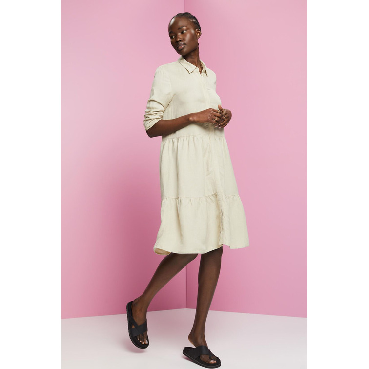 MINIVESTIDO CAMISERO EN MEZCLA DE LINO MUJER ESPRIT