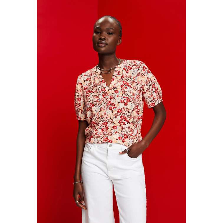 BLUSA FLORAL CON ABERTURA EN EL CUELLO MUJER ESPRIT