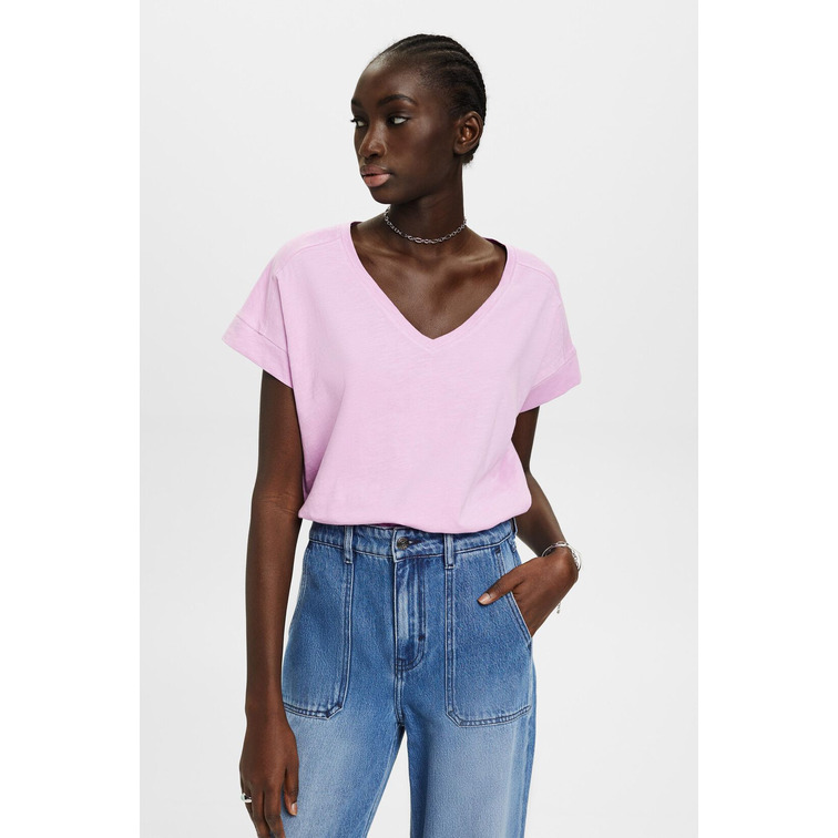 CAMISETA DE ALGODÓN CON CUELLO EN PICO MUJER ESPRIT