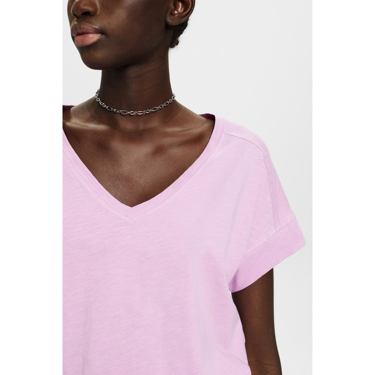 CAMISETA DE ALGODÓN CON CUELLO EN PICO MUJER ESPRIT