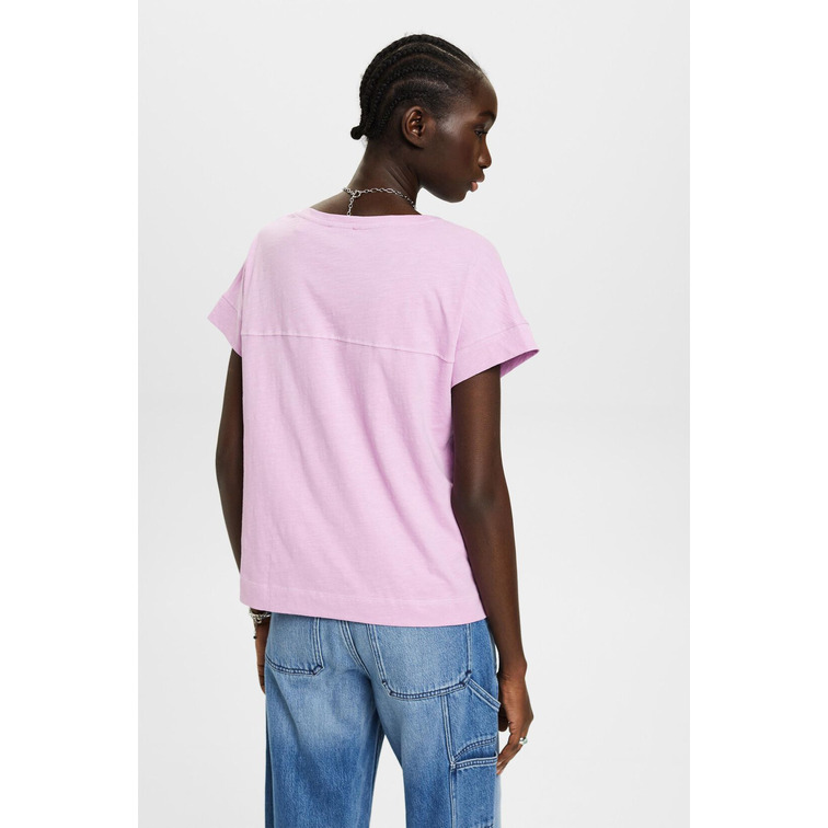 CAMISETA DE ALGODÓN CON CUELLO EN PICO MUJER ESPRIT