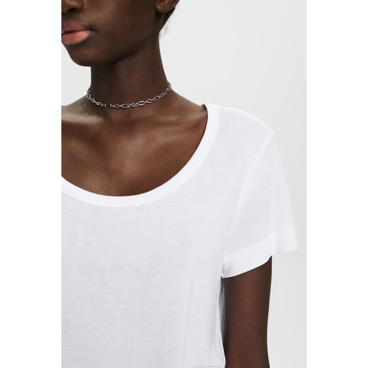 CAMISETA DE VISCOSA CON CUELLO REDONDO Y ANCHO MUJER ESPRIT