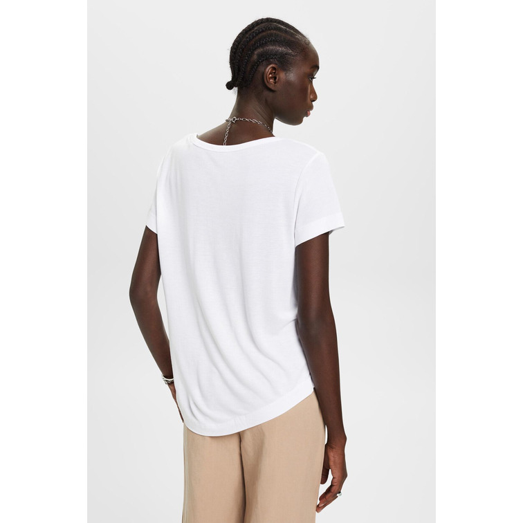 CAMISETA DE VISCOSA CON CUELLO REDONDO Y ANCHO MUJER ESPRIT