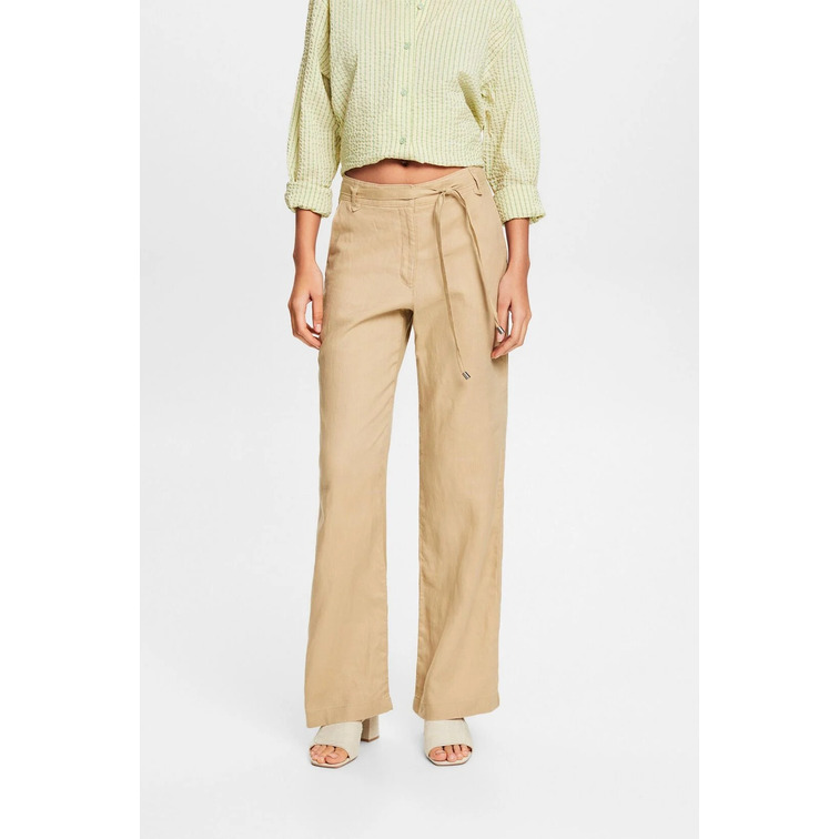 PANTALÓN WIDE LEG DE LINO CON CINTURÓN MUJER ESPRIT