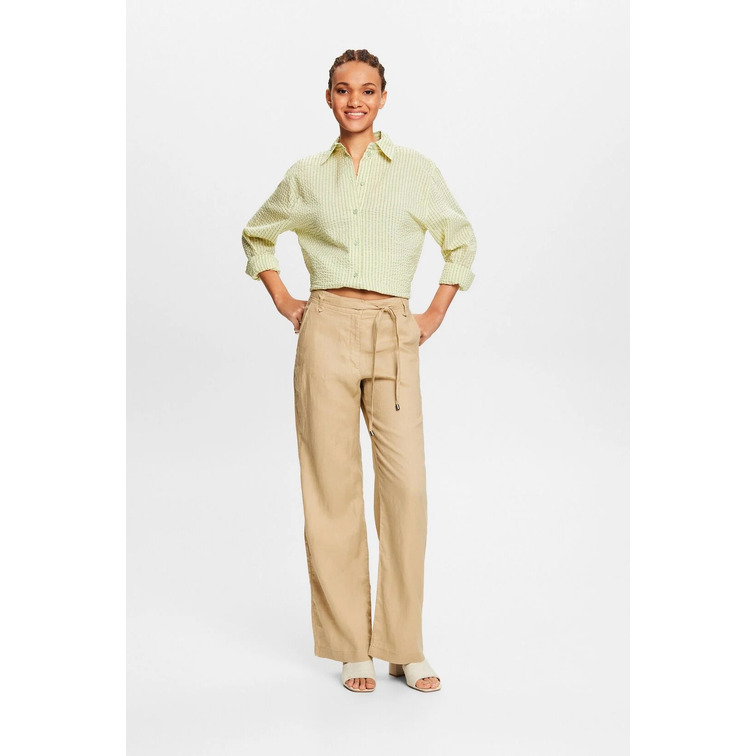 PANTALÓN WIDE LEG DE LINO CON CINTURÓN MUJER ESPRIT
