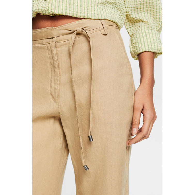 PANTALÓN WIDE LEG DE LINO CON CINTURÓN MUJER ESPRIT