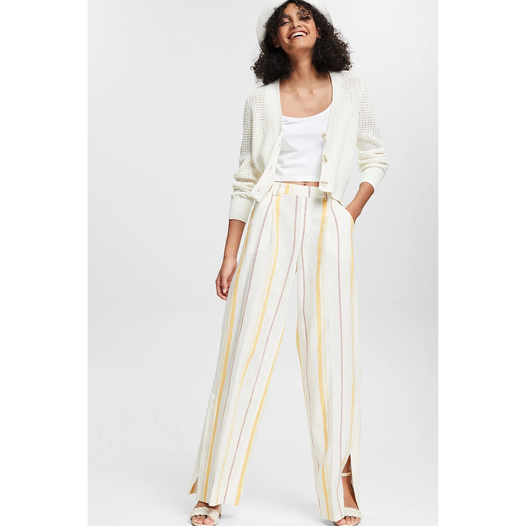 PANTALÓN A RAYAS EN MEZCLA DE LINO MUJER ESPRIT