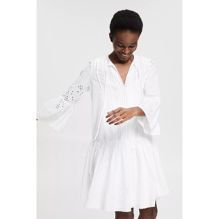 VESTIDO CON ENCAJE CALADO Y BORDADO MUJER ESPRIT