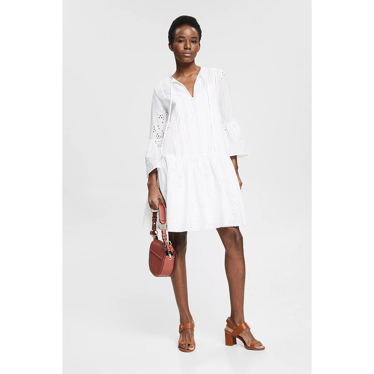 VESTIDO CON ENCAJE CALADO Y BORDADO MUJER ESPRIT