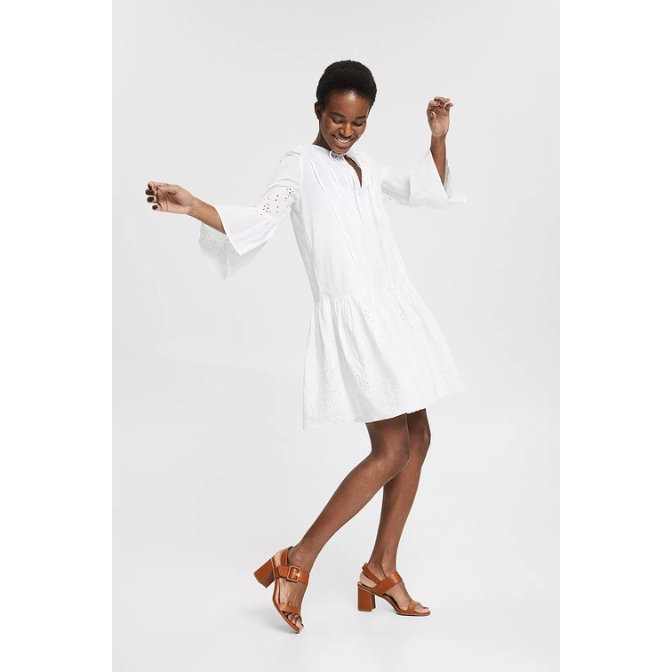 VESTIDO CON ENCAJE CALADO Y BORDADO MUJER ESPRIT