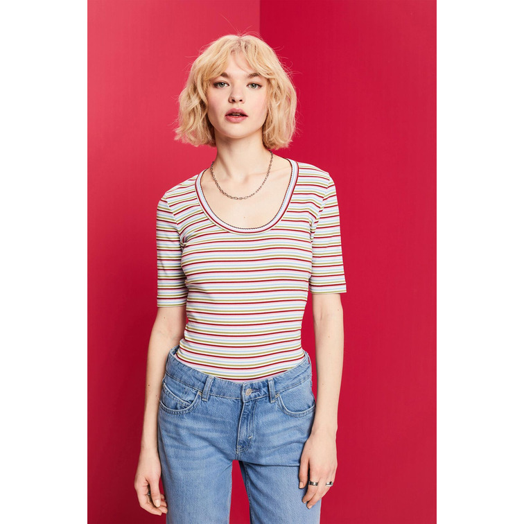CAMISETA DE JERSEY A RAYAS MULTICOLOR MUJER ESPRIT