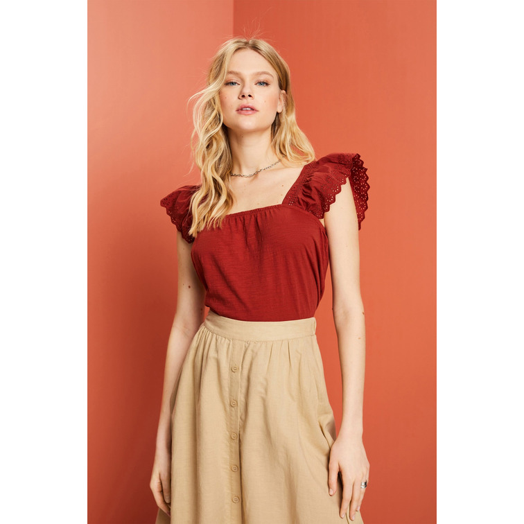 CAMISETA CON MANGAS BORDADOS MUJER ESPRIT