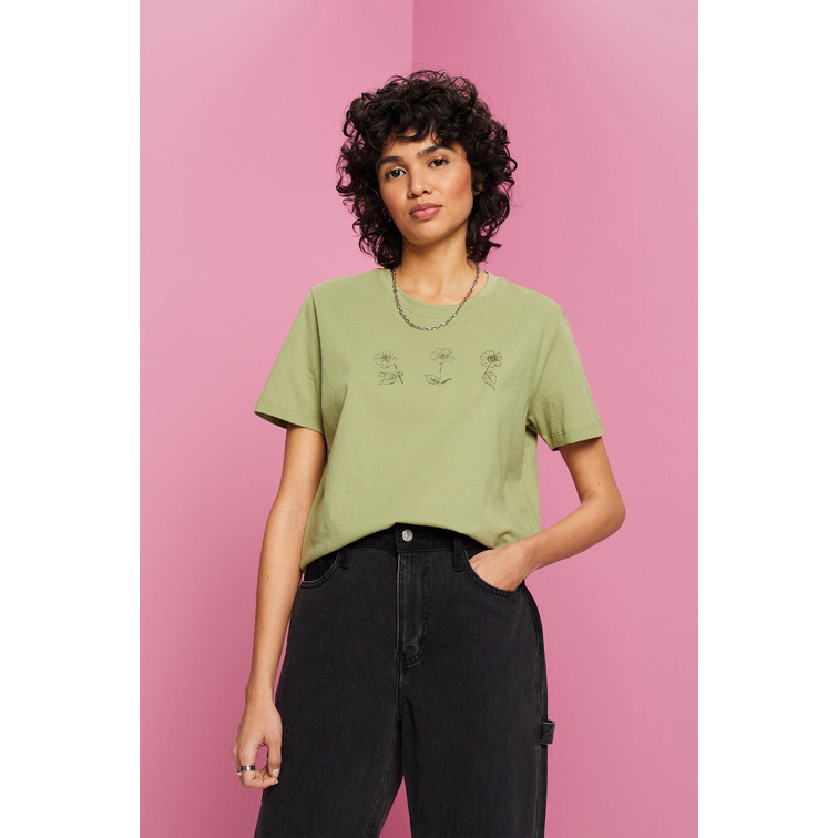 CAMISETA DE ALGODÓN CON ESTAMPADO FLORAL MUJER ESPRIT