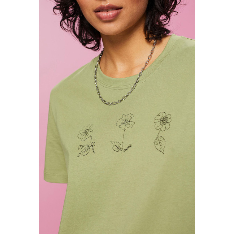 CAMISETA DE ALGODÓN CON ESTAMPADO FLORAL MUJER ESPRIT