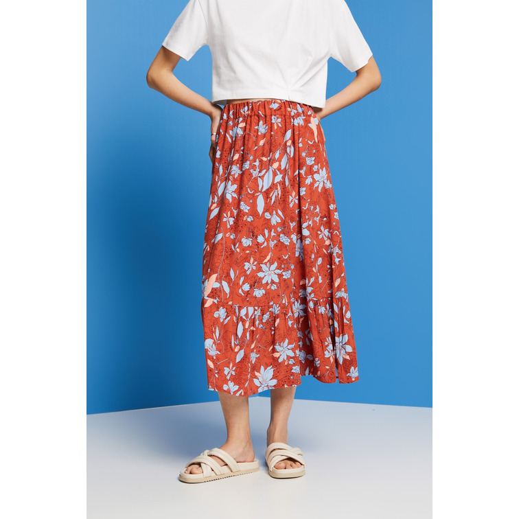 FALDA MIDI CON BAJO AVOLANTADO MUJER ESPRIT