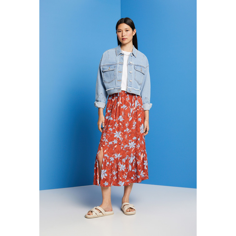 FALDA MIDI CON BAJO AVOLANTADO MUJER ESPRIT
