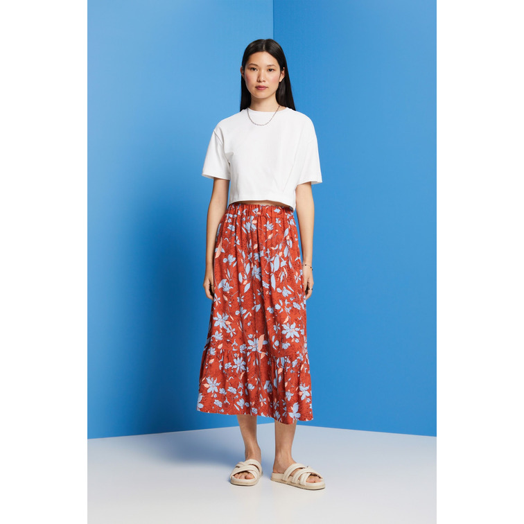 FALDA MIDI CON BAJO AVOLANTADO MUJER ESPRIT